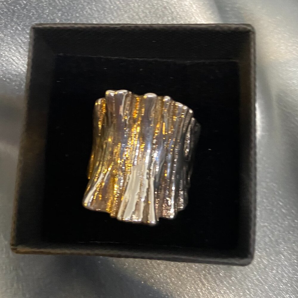 Sterling Silver ring, Bark motif, size 8